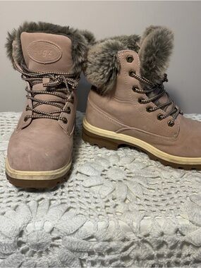 Lugz Women's Blush Pink Faux Fur Lace-Up Winter Boots